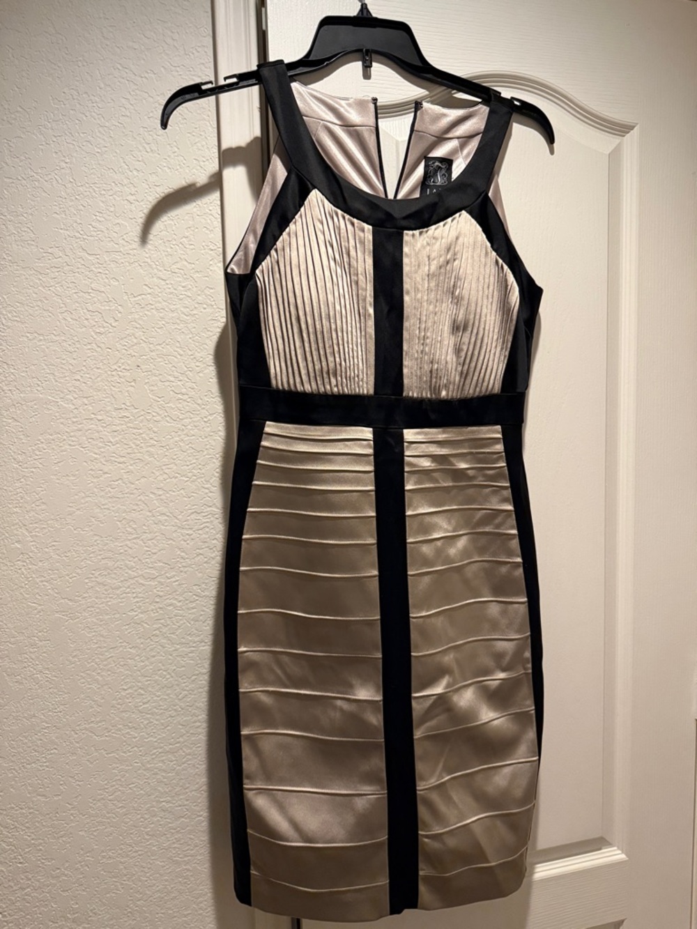 Jax Black and Champagne Panel Sheath Midi Dress